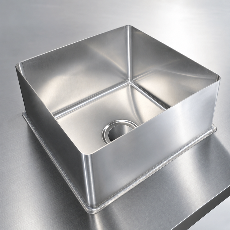 Product image #3 for BK Resources Weld-In Single Compartment Sink Bowl, 20 x 20 x 8 Inches, 16 Gauge 304 Stainless Steel