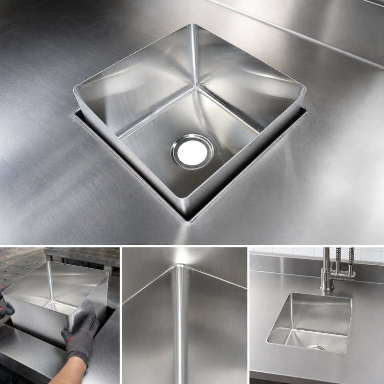 Product image #3 for BK Resources Weld-In Sink Bowl, 16 x 16 x 10 Inches, 1 Compartment, 304 Stainless Steel