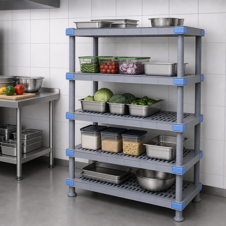 Product image #3 for Quantum Millenia 5-Shelf Open Grid Polymer Shelving Unit with Removable Mats, 54W x 24D x 50H