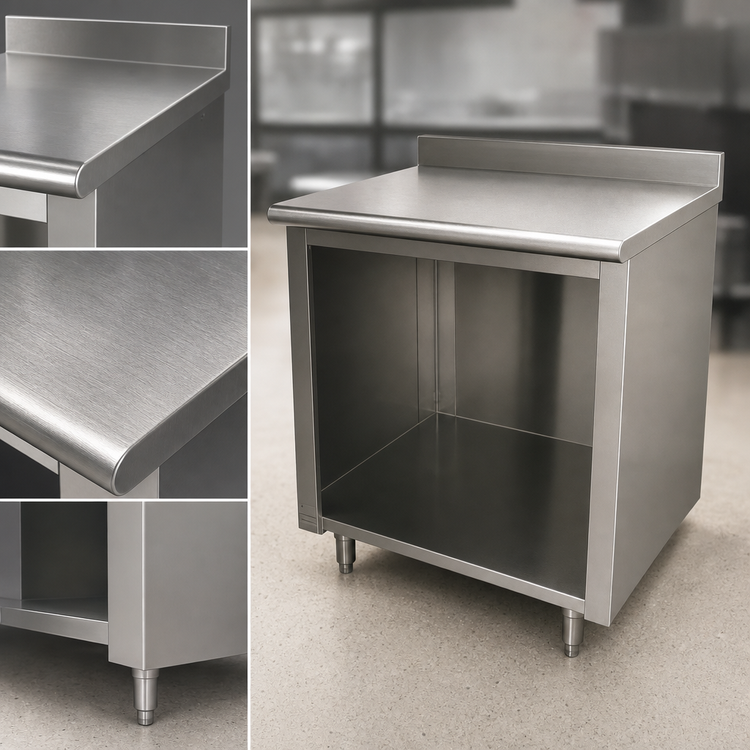 Product image #3 for Advance Tabco Special Value 48" x 24" 16-Gauge 304 Stainless Steel Open Base Work Table with 5" Backsplash