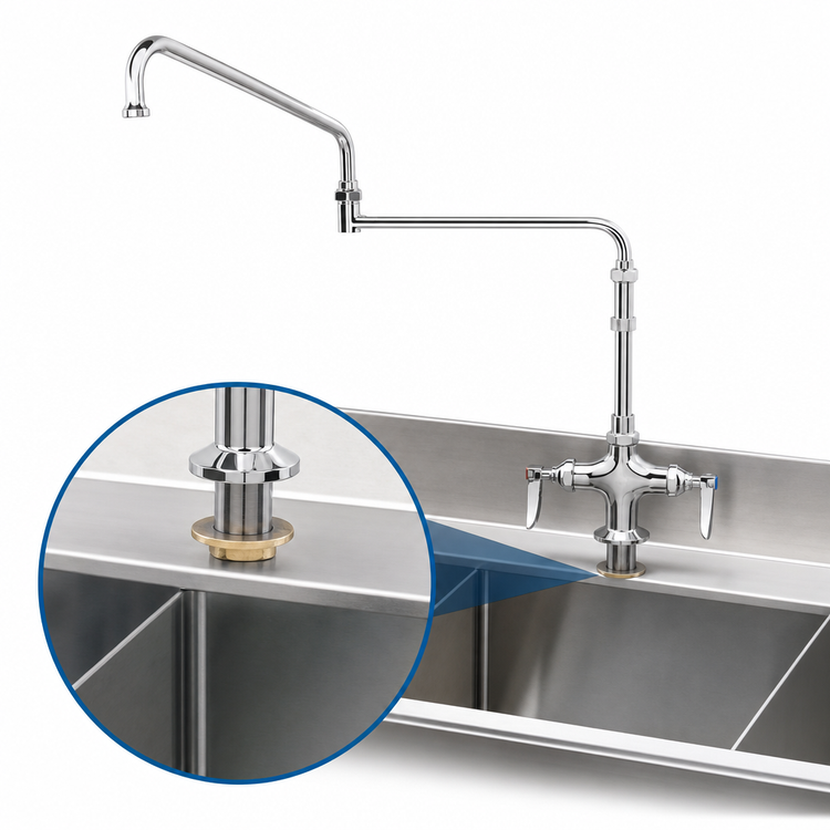 Product image #3 for T&S Brass B-0268-01 Single-Hole Deck-Mount Low-Lead Double Pantry Mixing Faucet with 18-Inch Double-Joint Swing Nozzle