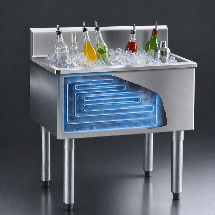 Product image #3 for Eagle Group 2200 Series Underbar Ice Bin/Cocktail Unit with 7-Circuit Cold Plate, 24-Inch x 24-Inch, 94 lb Capacity, 12-Inch Deep Stainless Steel Liner
