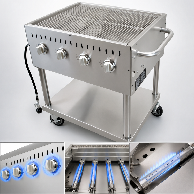 Product image #3 for Comstock-Castle CS-GBBQ-30 Propane Outdoor Charbroiler Grill, 4-Burner, 34-Inch Wide Frame