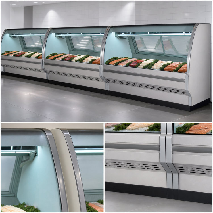 Product image #3 for Howard-McCray 40E Series Endless-Design Remote Fish & Poultry Service Case, 99.5 Inch, Curved Glass, Stainless Steel, LED Lighting