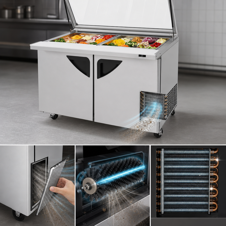 Product image #3 for Turbo Air Super Deluxe 60-Inch Two-Section Sandwich/Salad Mega Top Refrigerated Prep Table with Glass Lid and 24-Pan Opening