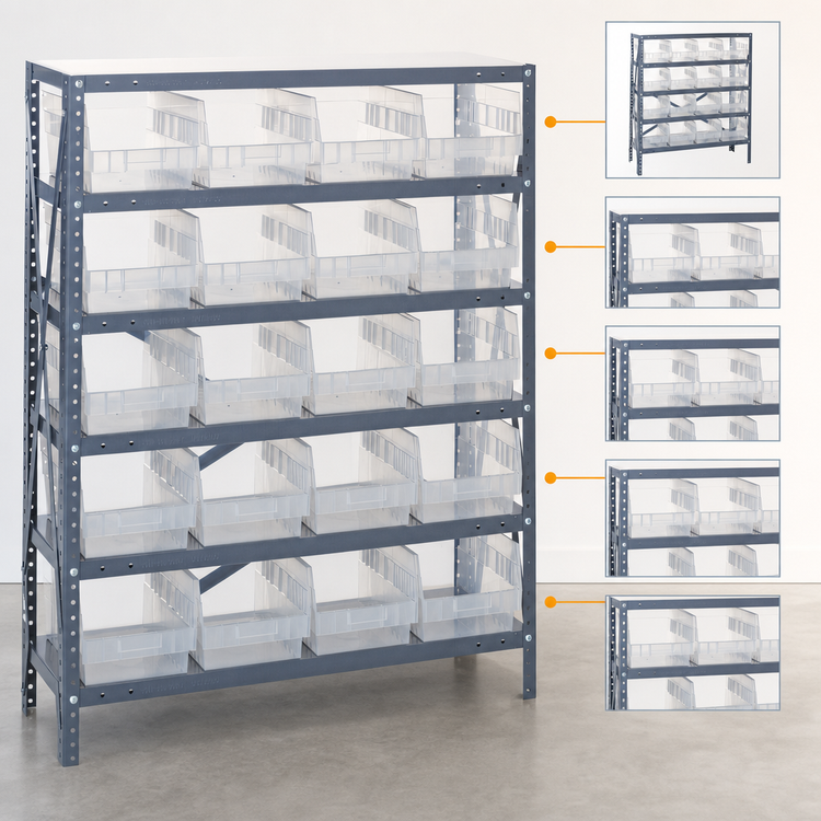 Product image #3 for Quantum Heavy-Duty Stationary Wire Shelving Unit, 18-Inch Deep x 36-Inch Wide x 39-Inch High, with 16 Clear Bins