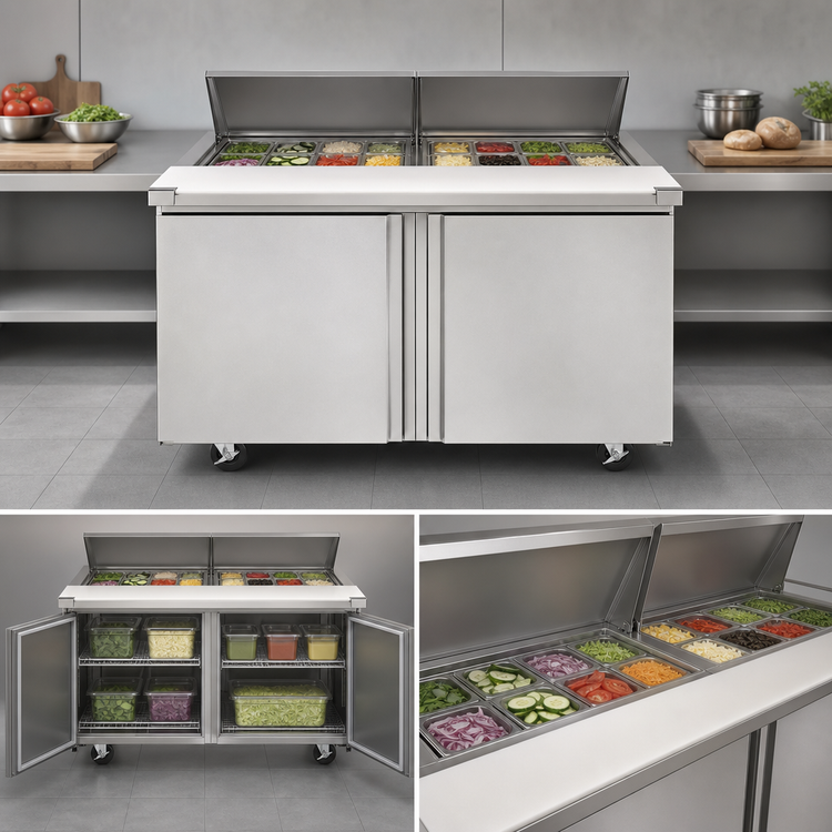 Product image #3 for Delfield 64-Inch Two-Section Sandwich/Salad Top Refrigerated Prep Table with 16 Sixth-Size Pans