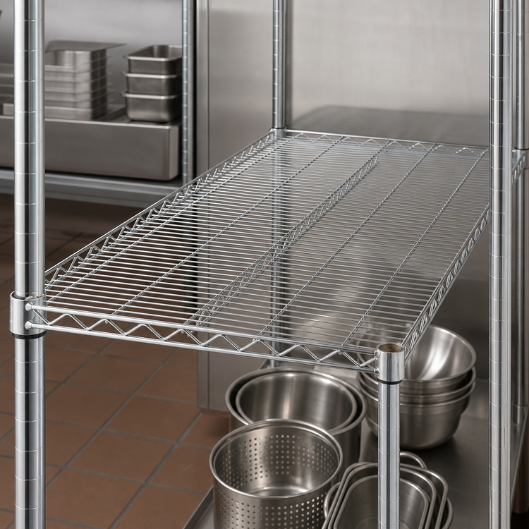 Product image #4 for Winco 72 Inch x 24 Inch Chrome-Plated Wire Shelf with Sleeve Clips
