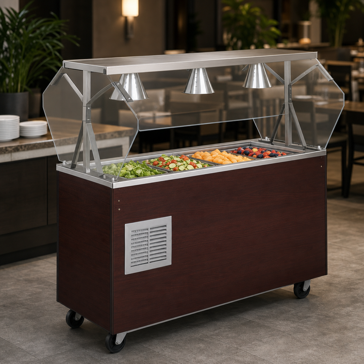 Product image #3 for Vollrath 2-Series Affordable Portable Refrigerated Cafeteria Unit with Breath Guard, 4-Pan, Cherry Woodgrain