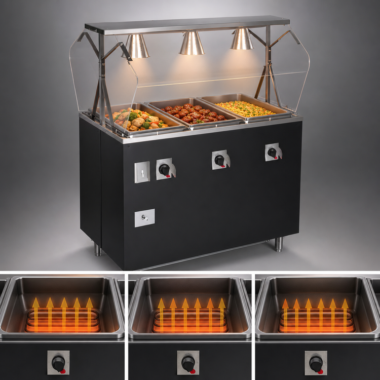 Product image #3 for Vollrath 2-Series Affordable Portable 3-Well Mobile Hot Food Station with Buffet Breath Guard and Lights, Granite, 120V