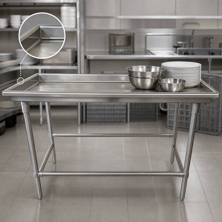 Product image #3 for Advance Tabco Stainless Steel Dish Sorting Table, 60 x 30 Inches, 3-Inch Raised Edge, Without Backsplash