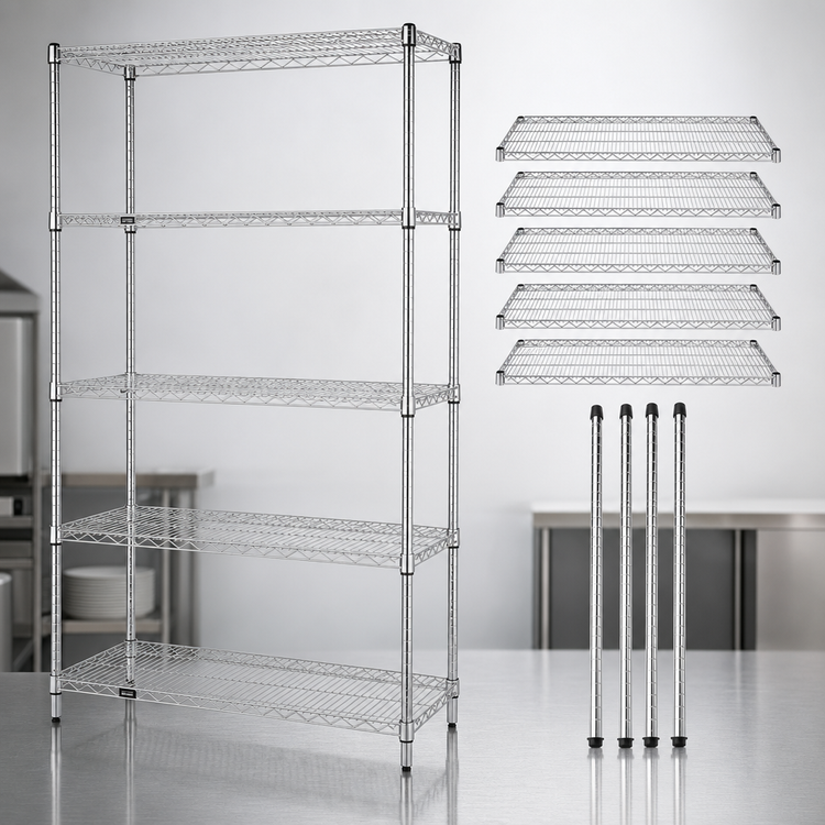 Product image #3 for Quantum 48-Inch W x 24-Inch D x 63-Inch H 304 Stainless Steel Wire Shelving Starter Kit with 5 Shelves and 4 Posts
