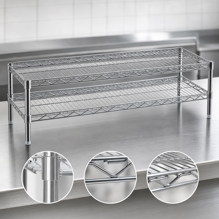 Product image #3 for QuadTruss Front Case Merchandise 2-Tier Wire Shelving Unit, 36 x 14 x 14 Inches, Chrome Finish