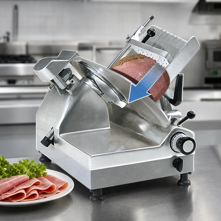 Product image #3 for Trento Omas Commercial 13-Inch Gear-Driven Automatic Gravity Feed Meat Slicer
