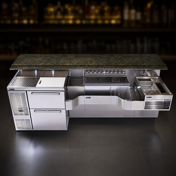 Product image #3 for Perlick Tobin Ellis Signature 68-Inch Pre-Configured Bartender Station with Sink, Bottle Well, and Ice Chest