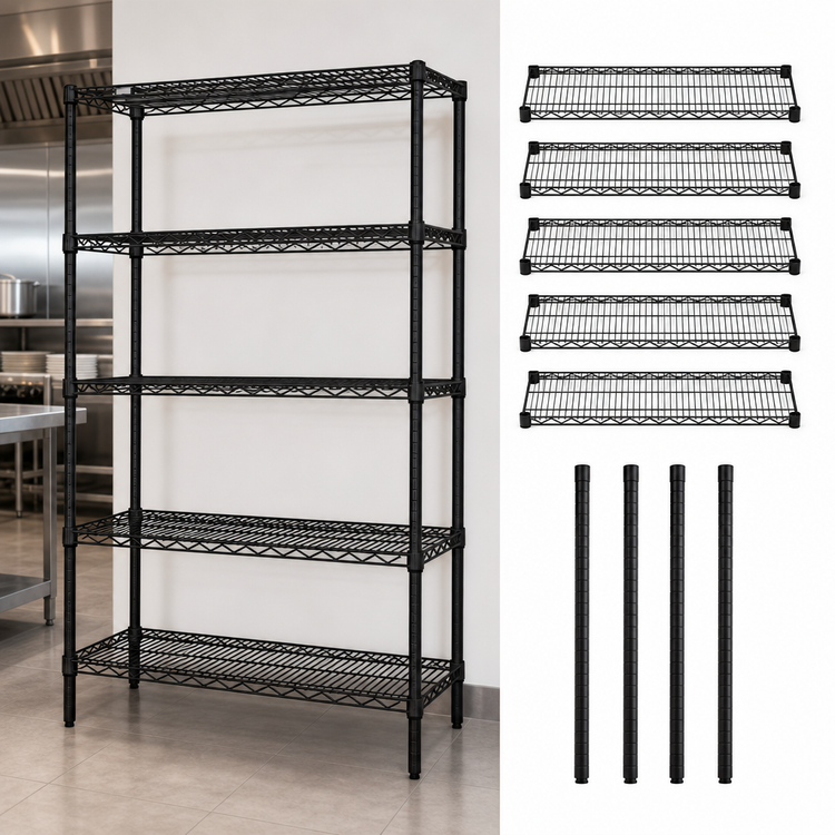 Product image #3 for Quantum 48"W x 18"D x 86"H Black Epoxy Antimicrobial Wire Shelving Starter Kit with 5 Shelves
