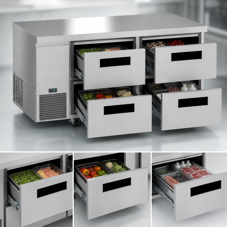 Product image #3 for Hoshizaki Steelheart 2-Section Undercounter Drawer Refrigerator, 67 Inch, 19.97 Cu. Ft., Self-Contained Side-Mounted Refrigeration