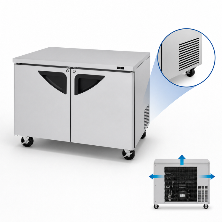 Product image #3 for Turbo Air Super Deluxe Series Two-Section Undercounter Freezer, 48-1/2 Inch, Self-Contained Rear Mount