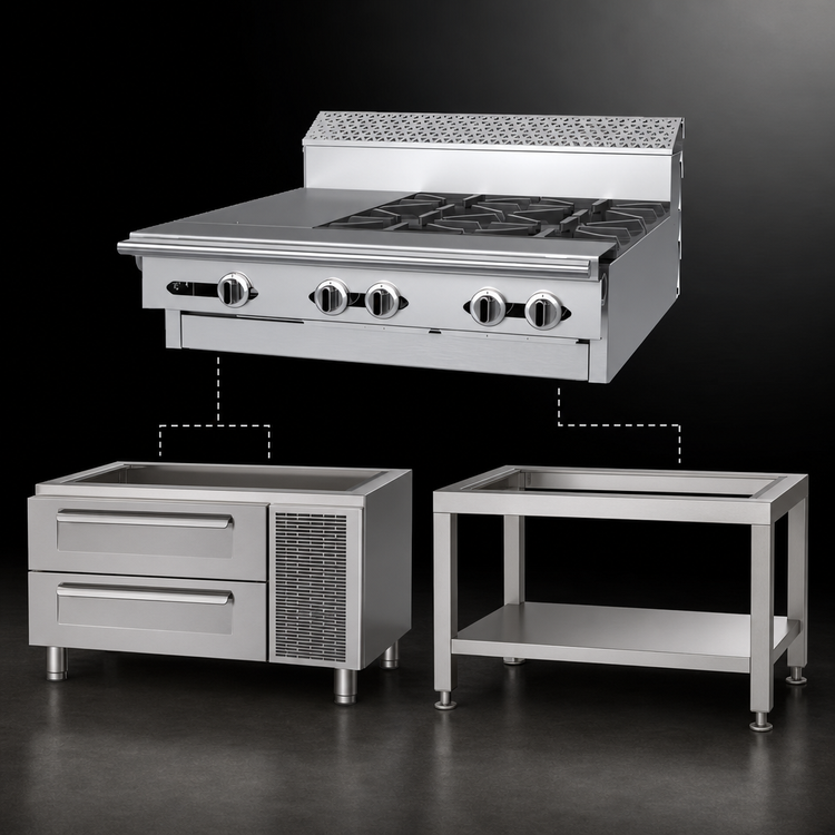 Product image #3 for Garland Cuisine 36-Inch Heavy Duty Gas Combination Top Range with Modular Top, 4 Open Burners and 12-Inch Hot Top