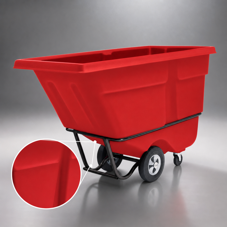 Product image #3 for Rubbermaid Commercial Products Rotational Molded Utility Duty Tilt Truck, 1 Cubic Yard, 1250 lb. Capacity, Red