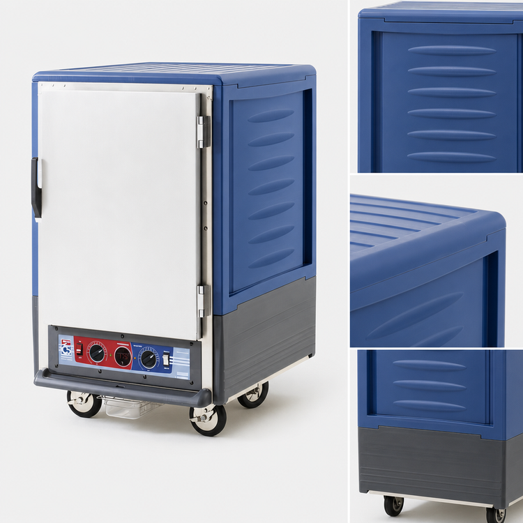Product image #3 for Metro C5 3 Series Mobile Half Height Heated Holding and Proofing Cabinet, Blue, Solid Door, Lip Load Slides, 17 Pan Capacity
