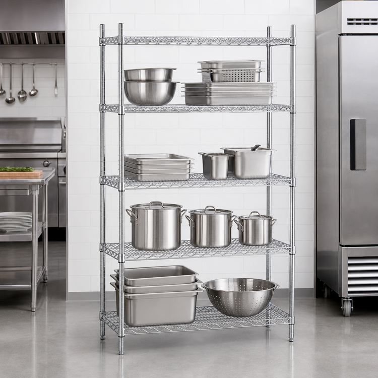 Product image #3 for 48-Inch x 18-Inch x 74-Inch Chrome Stationary Wire Shelving Unit with 4 Shelves
