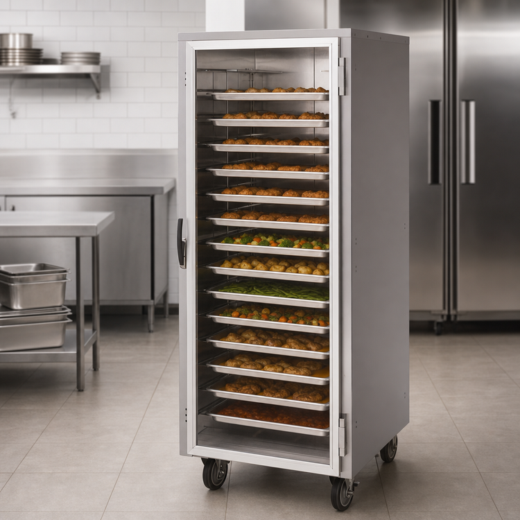 Product image #3 for Vulcan Mobile Non-Insulated Heated Holding Cabinet Cart with Glass Door, 18 Sheet Pan / 36 Steam Table Pan Capacity