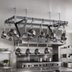 Thumbnail image #3 for Eagle Group Ceiling-Mounted Triple-Bar Aluminum Pot Rack with 33 Double-Prong Stainless Steel Hooks, 124 x 20 x 18 Inches