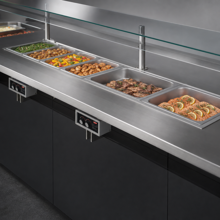 Product image #3 for Hatco Drop-In Modular Slim Heated Well with Auto-Fill and Manifold Drains, 4 Full-Size Pans
