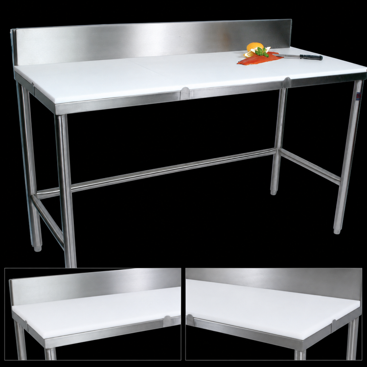 Product image #3 for John Boos TC104 36 Inch x 36 Inch 3/4 Inch Reversible Poly Top Trimming Table with 6 Inch Backsplash and Stainless Steel Base