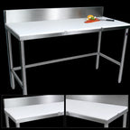 Thumbnail image #3 for John Boos TC104 36 x 36 Inch Reversible 3/4 Inch Poly Top Trimming Table with 6 Inch Backsplash and Stainless Steel Base