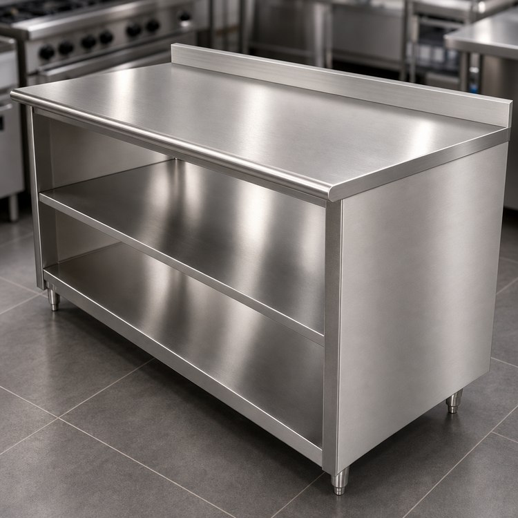 Product image #3 for Advance Tabco Special Value 72-Inch x 30-Inch Stainless Steel Work Table with 5-Inch Backsplash and Mid-Shelf