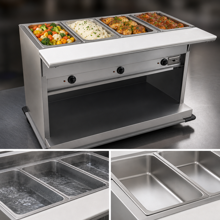 Product image #3 for Spec-Master PHT4CB-208 Portable Electric Hot Food Table with (4) 12" x 20" Wells and Cutting Board