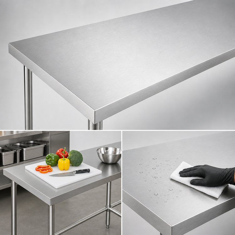 Product image #3 for Sapphire 84-Inch x 14-Inch 18 Gauge 430 Stainless Steel Flat Top Work Table with Stainless Steel Legs