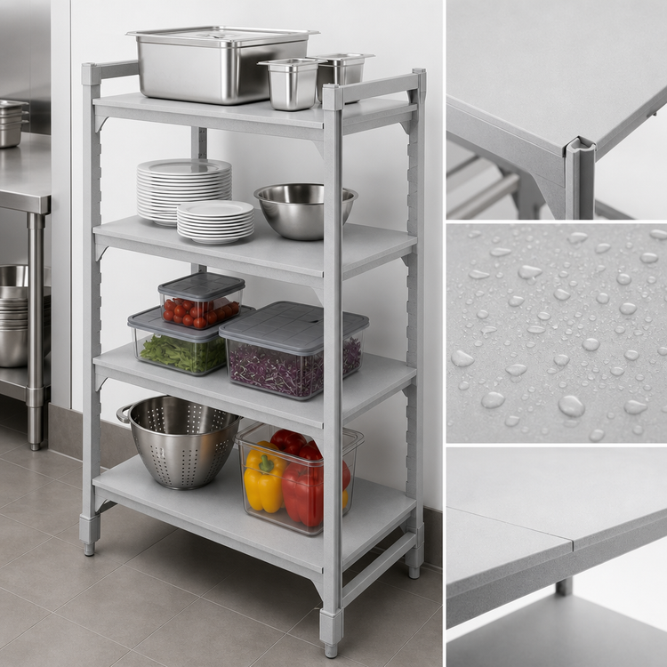 Product image #4 for Cambro Camshelving Premium 4-Shelf Solid Shelf Kit, 21" D x 24" L, Speckled Gray
