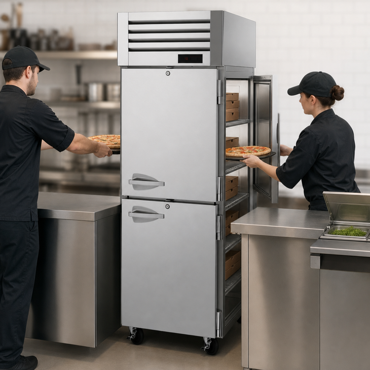 Product image #3 for Turbo Air PRO Series Pass-Thru Heated Pizza Holding Cabinet, 1-Section, 27 Cu. Ft., Solid Front and Glass Rear Half Doors