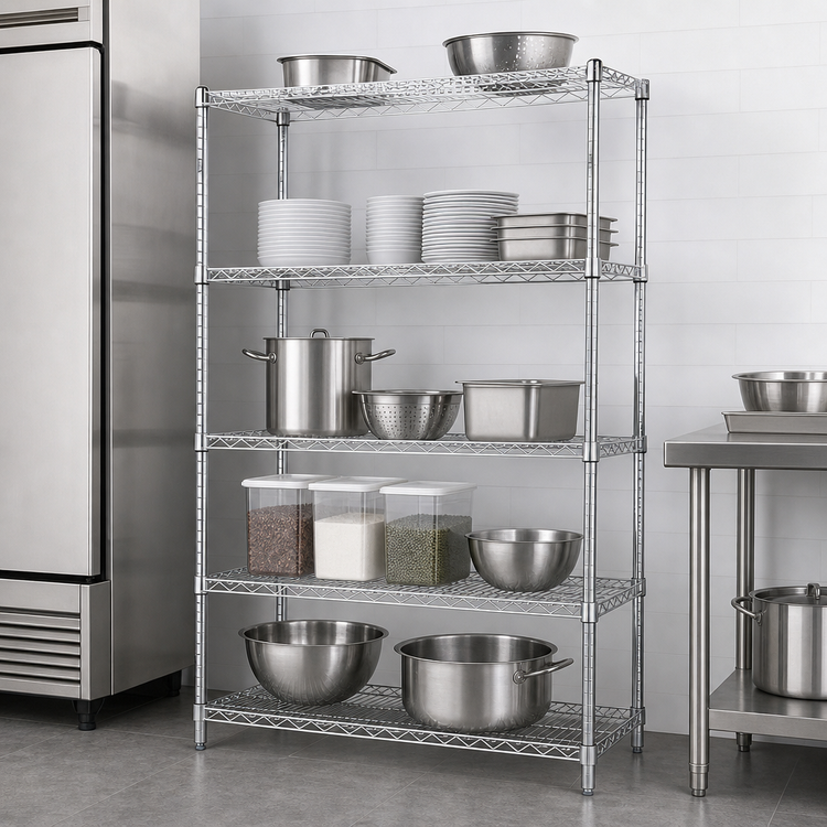 Product image #3 for Quantum 36" x 14" x 74" Chrome Plated Wire Shelving Starter Kit with 5 Shelves