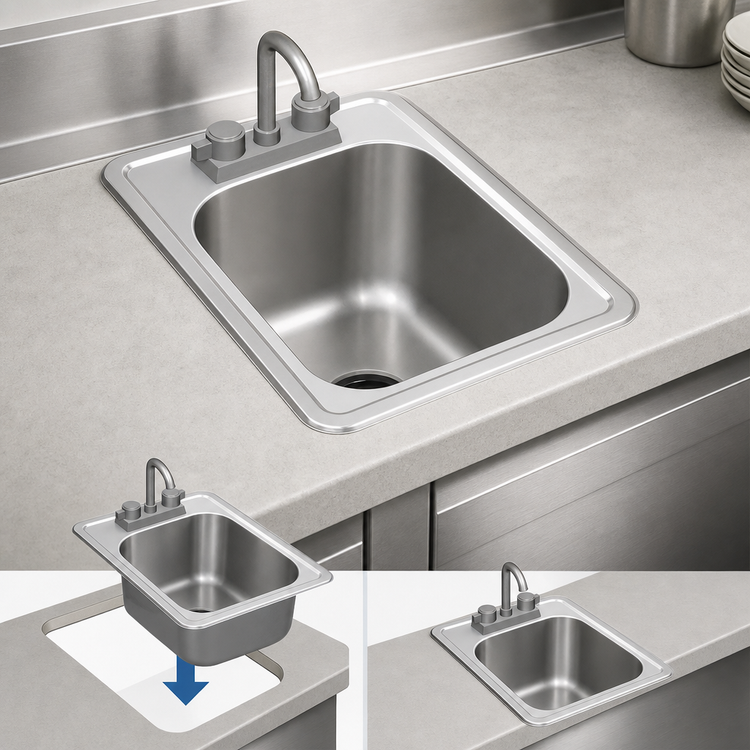 Product image #3 for Eagle Group Self-Rimming Drop-In Sink with Faucet and Basket Drain, 1 Compartment, 24 x 18 x 13.5-Inch Bowl