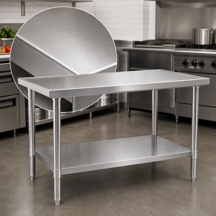 Product image #3 for Eagle Group Spec-Master Marine Series 72"W x 36"D 14-Gauge Stainless Steel Flat Top Work Table with Adjustable Galvanized Undershelf
