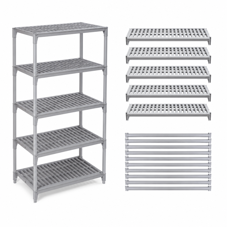 Product image #4 for Cambro Camshelving® Premium 5-Shelf Vented Shelf Kit, 21 x 24 Inches, Speckled Gray