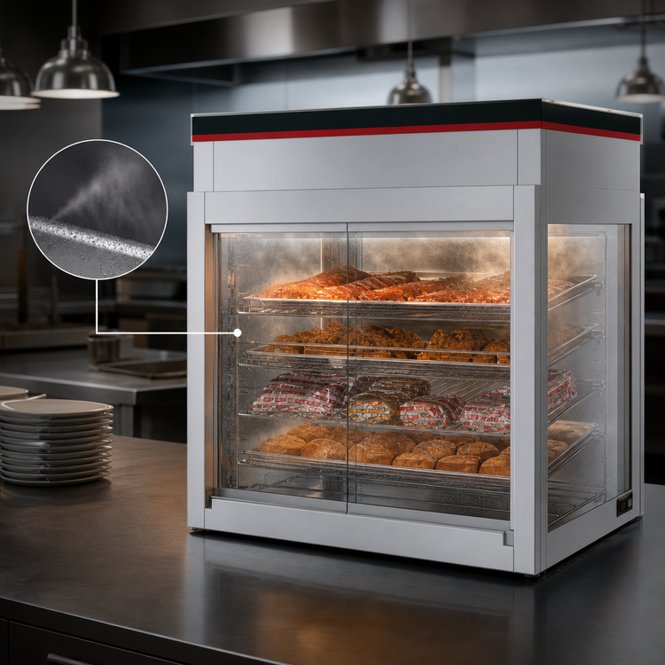 Product image #3 for Hatco Flav-R-Savor® WFST-2X Countertop Humidified Hot Food Merchandising Cabinet, 4-Door, 4-Shelf, Clear Anodized Finish