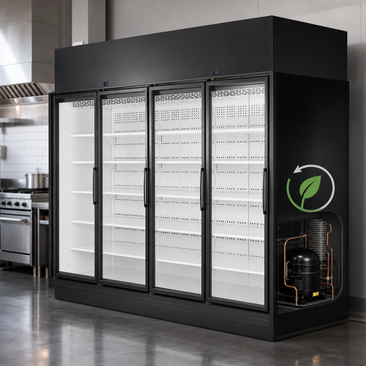 Product image #3 for True 4-Door Low-Temp Glass Door Freezer Merchandiser, 154.4 Cu. Ft., Black Exterior, White Interior