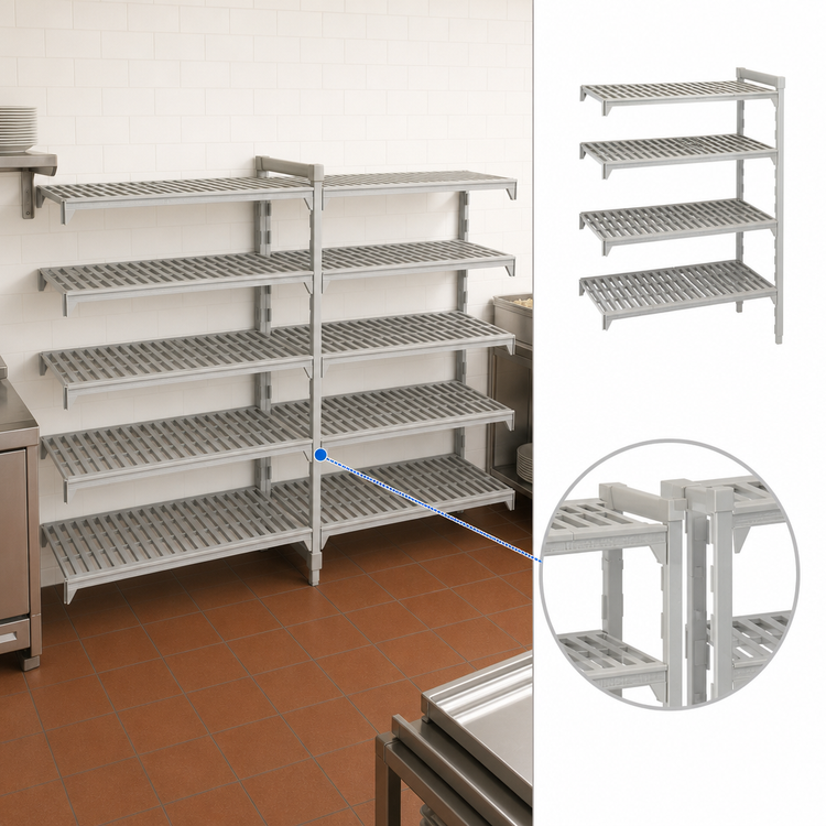 Product image #4 for Cambro Camshelving Premium 24"D x 42"W x 72"H 5-Tier Vented Add-On Polymer Shelving Unit, Speckled Gray