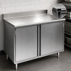 Thumbnail image #3 for Eagle Group Spec-Master CBH2460SE-BS 60 x 24-Inch Stainless Steel Enclosed Worktable with Hinged Doors, 14-Gauge Top and 4-1/2-Inch Backsplash