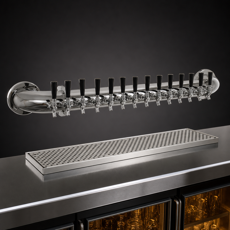 Product image #3 for Glastender Pipe Wall Draft Dispensing Tower with 12 Faucets, Glycol-Cooled, Mirror Finish
