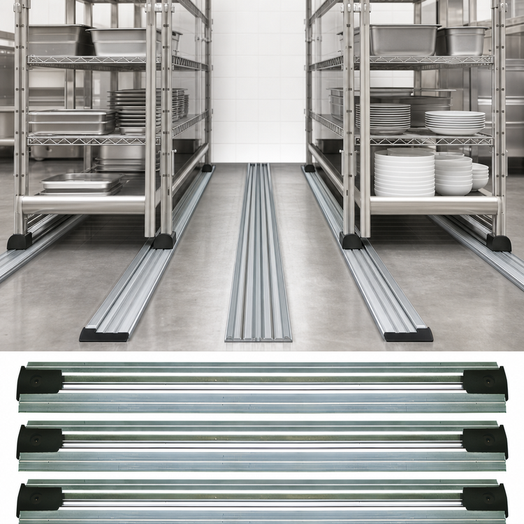 Product image #3 for Quantum Double Unit Floor Track Assembly Kit with 3 19-Foot V-Groove Aluminum Tracks