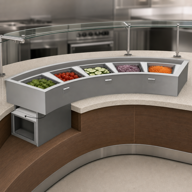 Product image #3 for Randell RCP-5C-R250 Curved Drop-In Refrigerated Cold Food Well, 5-Pan, Self-Contained