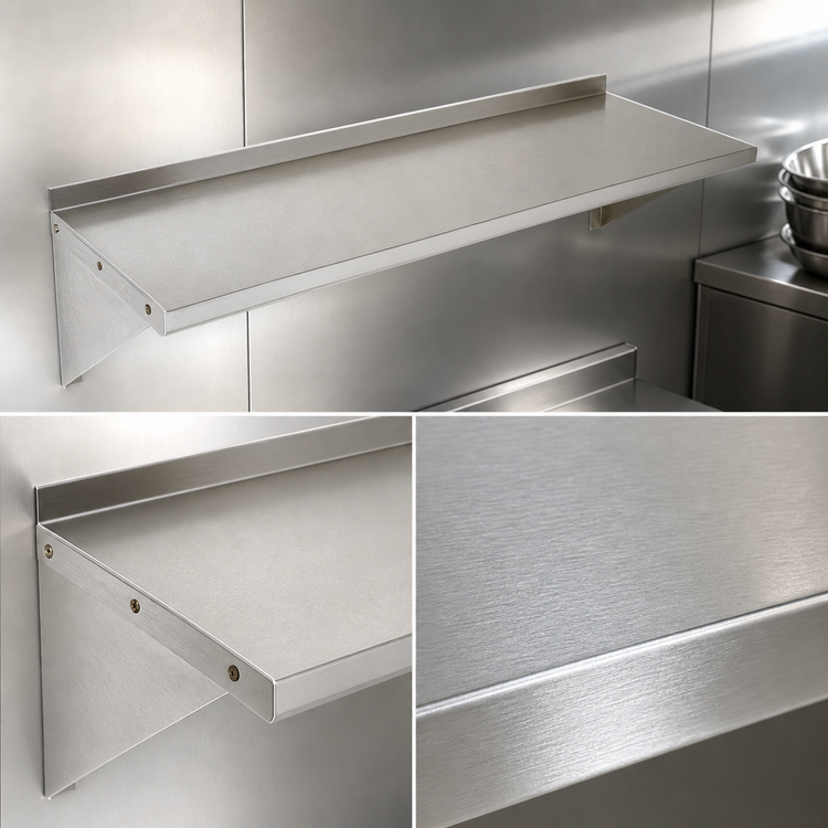 Product image #3 for John Boos Stallion 24" x 12" Wall-Mounted Stainless Steel Shelf with Safety Edge