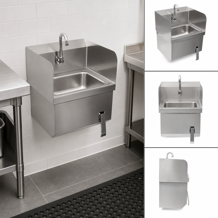 Product image #3 for Pro-Bowl Wall-Mount Stainless Steel Hand Sink with Apron, 14 x 10 x 5 Bowl, Knee Valve Faucet Included