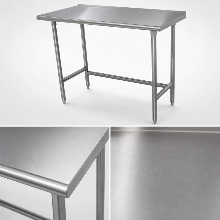 Product image #3 for Advance Tabco 60 Inch x 24 Inch 304 Stainless Steel Work Table with 1-1/2 Inch Rear Splash and Galvanized Open Base